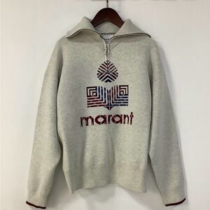 Isabel Marant Heather Gray Sweatshirt with Red and Blue Design